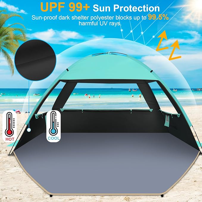Gorich Beach Tent Sun Shelter for 3/4/6/8/10 Person with UPF 50＋ UV Protection, Lightweight & Easy Setup Beach Shade Canopy, Portable Beach Shade Tent Beach Cabana - Image 3