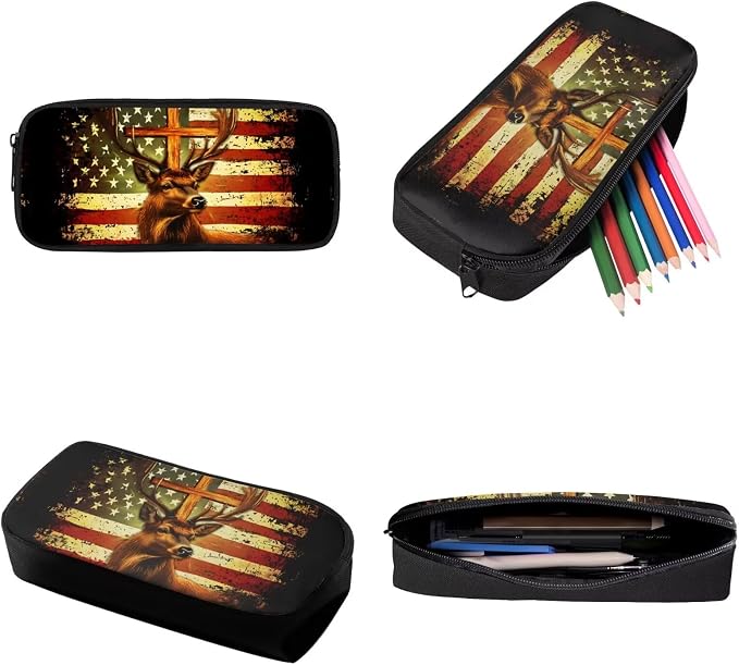 Deer American Flag Cross Backpack Set with Portable Lunch Bag and Pencil Box, Kids Lightweight School Bookbag Set for Teenager, Large Knapsack Set for Girls and Boys - Image 7