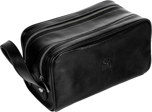 Time Resistance Leather Cosmetic Bag - Italian Toiletry Dopp Kit (Black) by %E2%80%8E