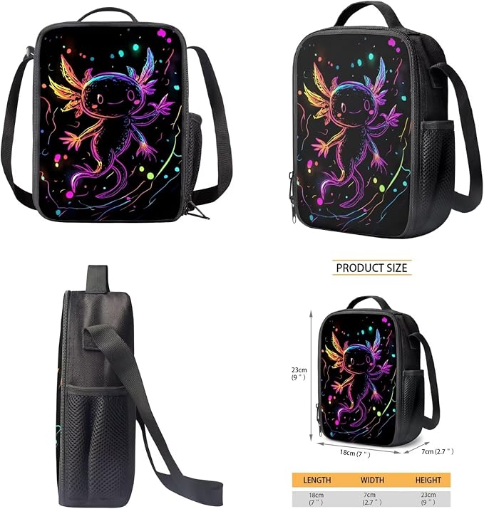 Axolotl Backpack for Boys 6-8 with Lunchbox Water Bottle Holder Pencil Case Graphic School Backpack and Lunch Box Set 17 Inch Bookbag for 3rd Grade Lunchbag, 4 Piece - Image 5