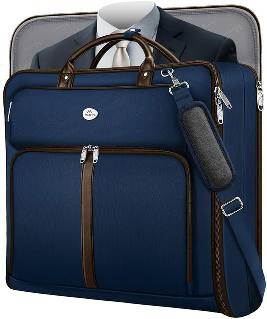MATEIN Suit Bag Travel, Large Travel Garment Bag Up to 7 Suits with Strap, Business Foldable Garment Carrier Fit 17.3 inch laptop, 2 in 1 Carry On Hanging Luggage Suitcase with Shoe Compartment, Blue by MATEIN
