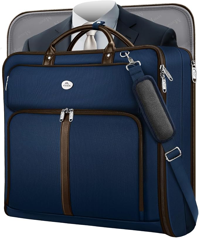 MATEIN Suit Bag Travel, Large Travel Garment Bag Up to 7 Suits with Strap | Foldable Garment Carrier, 2 in 1 Carry On Hanging Luggage, Business Suitcase, Fit 17.3 Inch Laptop, Shoe Compartment, Blue - Image 8