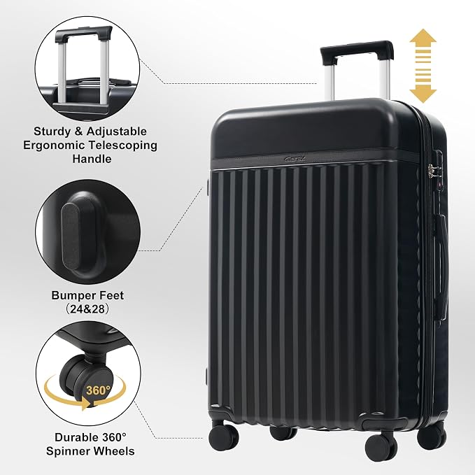 Merax Luggage Sets, Durable Hardshell 3 Piece Suitcase with Bags | Lightweight Carry on Luggage with Double Spinner Wheels and TSA Lock,20+24+28 inches,Black - Image 4