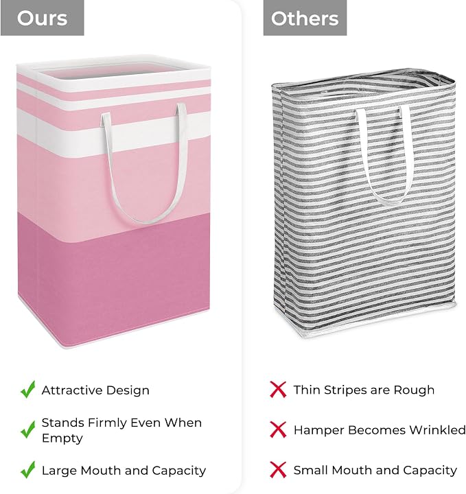 HomeHacks 2 Pack Large Laundry Baskets, Waterproof, Freestanding Laundry Hampers, Collapsible Clothes Hamper with Reinforced Handles in Laundry, College Dorm, Bathroom, Bedroom (Grey+Pink, 88Lx2) - Image 3