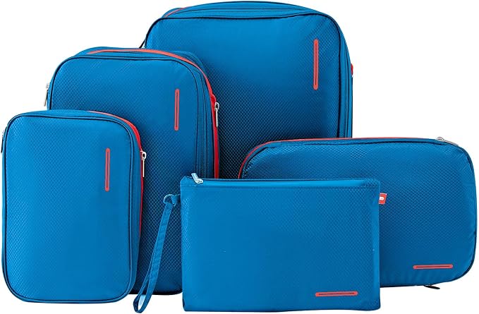 Bee Nesting BeeNesting Waterproof Compression Packing Cubes 5/6/8 sets, Large Travel Packing organizers for Carry on Luggage, 2 Sides Expandable Storage Bags (Blue Red, G5set) by BeeNesting