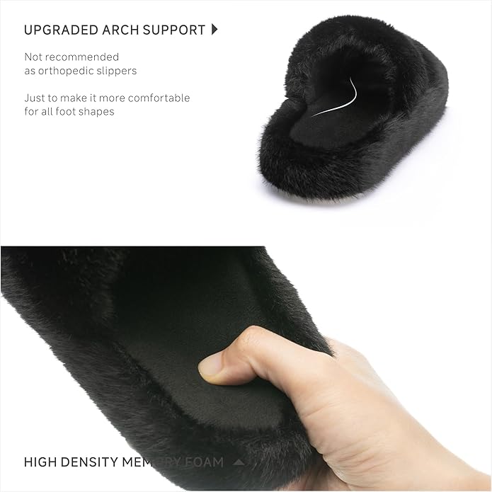 Chantomoo Women's Memory Foam Fuzzy Comfy Faux Fur House Shoes - Furry Bedroom Indoor Open Toe Slippers with Two Bands - Trendy Gift Slippers