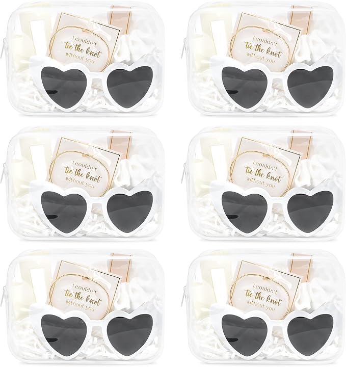 DEEKA 30 Pcs Bridesmaid Proposal Bag Set Gift Clear Makeup Toiletry Bag Bachelorette Party Favors Sunglasses Hair Claw Clips Scrunchies Knot Bracelets Bridal Wedding Party Gifts (White) by DEEKA