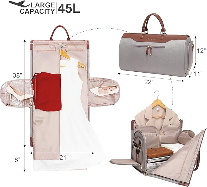 Modoker Convertible Garment Bag with Shoulder Strap, Carry on Garment Duffel Bag for Men Women - 2 in 1 Hanging Suitcase Suit Travel Bags, Caramel - Image 2