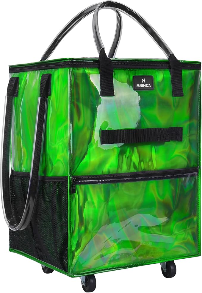 Reusable Grocery Bag On Wheels, 70L Foldable Rolling Tote Bag with Pockets & 3-Way Carry, Zippered Top, Heavy Duty Handle, Collapsible Shopping Cart for Grocery Camping Moving, Medium Gradient Green by Unknown