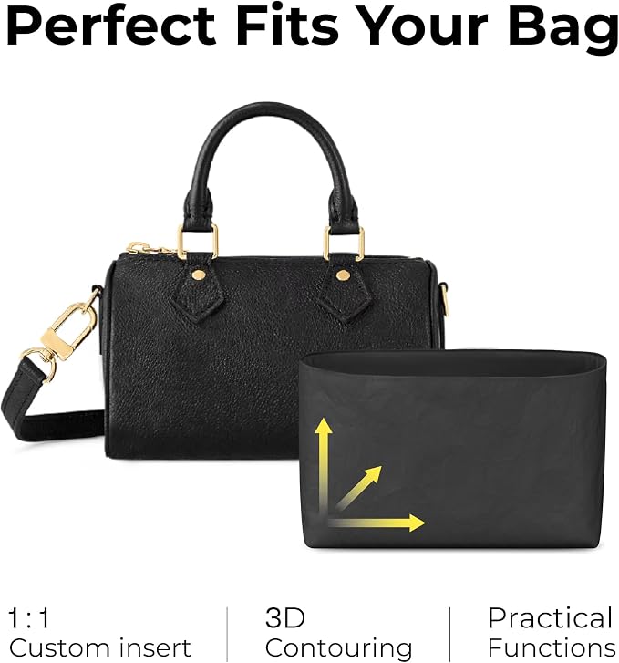 Purse Organizer Insert for LV Speedy Nano Handbag,Custom Fit Inside Premium Matte Black Lightweight Water Resistant Tote Bag Insert - Image 3