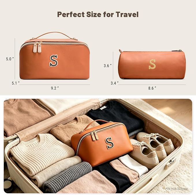 BOYATU Makeup Bag Gift for Women: 3-in-1 Travel Personalized Cosmetic Bag | Initial Make up Bag - Monogram A-Z - Vegan Leather Flat Open Toiletry Organizer - Ideal Gift Set for Birthday Graduation - Image 8
