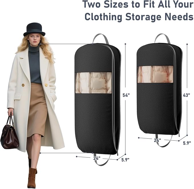 DIMJ 4 Pack 43" Space Saving Garment Bags for Hanging Clothes With Compression Zipper Carry Handles and Window, Washable Suit Bag for Dress, Clothes, Coats, Down Jacket, Closet, Moving, Travel - Image 3