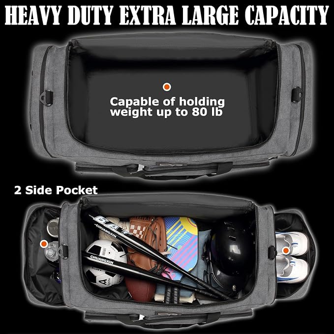 130L Extra Large Duffle Bag for Men, Heavy Duty Large Duffle Bag for Travel with Shoe Compartment, XL Sports Gym Equipment Bag for Hockey Football Baseball Basketball & More - Image 4