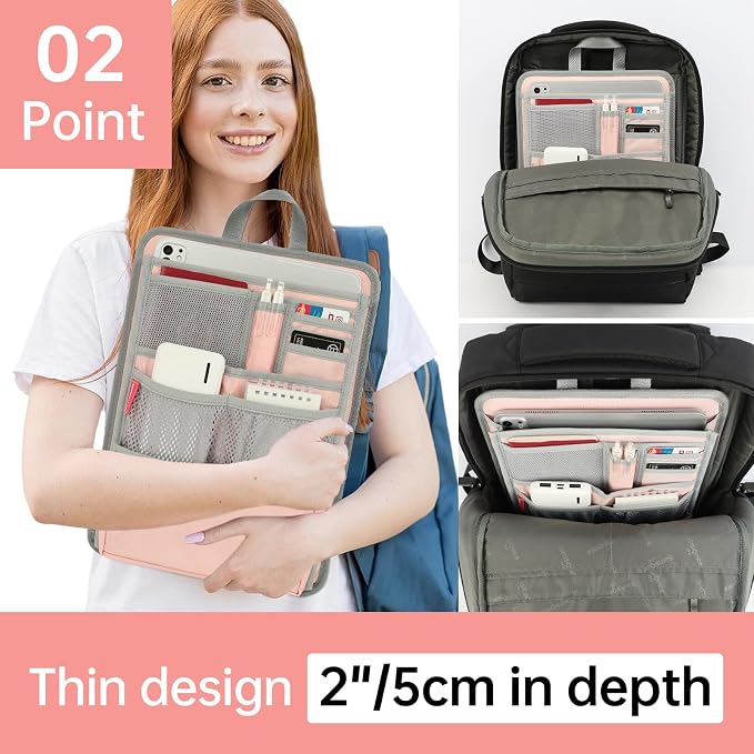 Stiff Backpack Insert Organizer for Men Women Bag In Bag,Water-repellent Nylon 13.7''x10.2''x2''-Pink - Image 3