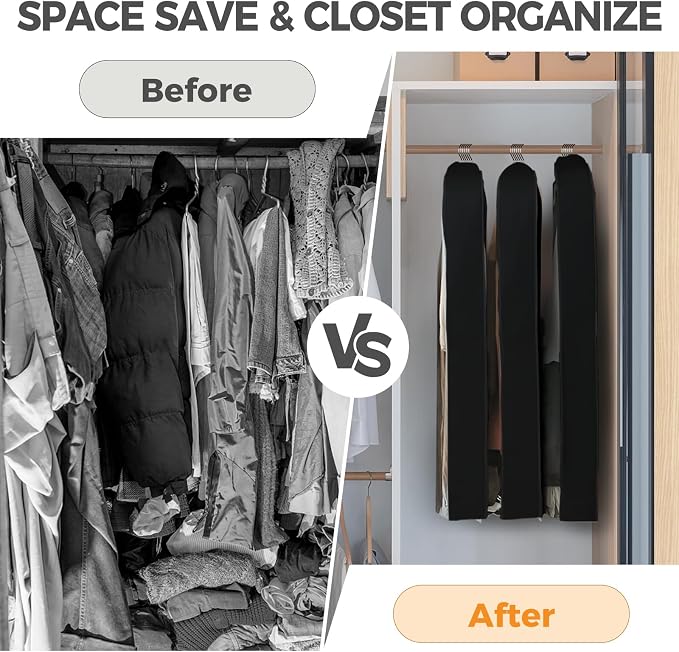 6 Pcs 60" Garment Bags for Hanging Clothes, Clear Suit Bags for Closet Storage Clothing Storage, Garment Bags Shoulder Covers with 4" Gussets for Coats, Jackets, Shirts and Sweater Black - Image 7