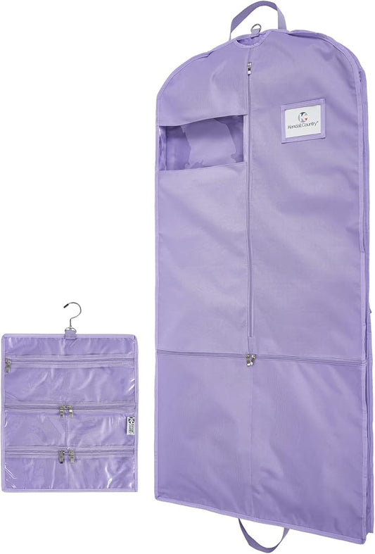 Premium Waterproof Hanging Garment Bag - 52 inch Clothes Bag with Gusset, 4 Pockets, Accessory Pouch & Side Zip for Dance Costumes, Skating, Theatre, Beauty Pageants, Cheer & More. by KendallCountry
