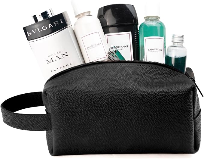 Leather Toiletry Bag for Men – Water Resistant Travel Dopp Kit - Premium Full Grain Leather Cosmetic Case- Perfect Gifts for Him - Mens Toiletry Bag (Black) - Image 5
