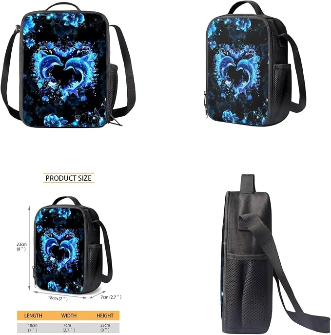 Dolphin Backpack for Girls Kids Backpack with Lunch Box Water Bottle Pouch and Aesthetic Pencil Case 4PCS Set Cute Bookbag with Front Pocket for School Teens 17 inch Large Capacity School Bag - Image 4
