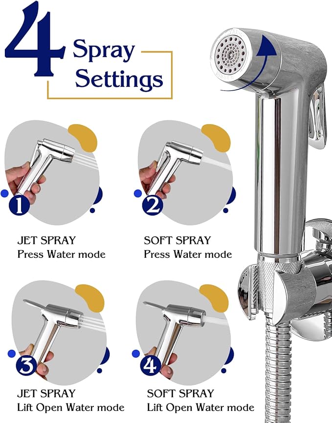 Handheld Bidet Sprayer for Toilet, Muslim Shower Bidet Attachment for Toilet, Cloth Diaper Toilet Sprayer, Jet Spray for Toilet with Bidet Hose for Feminine Wash (Chrome)