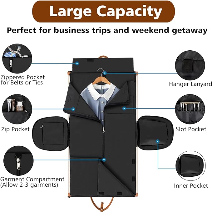 Convertible 2-in-1 Garment Bags for Travel, 50L Carry On Garment Duffle Bag With Shoe Compartment Large Weekender Bag for Women Men Hanging Suitcase Suit Travel Duffel Overnight Bags - Image 3