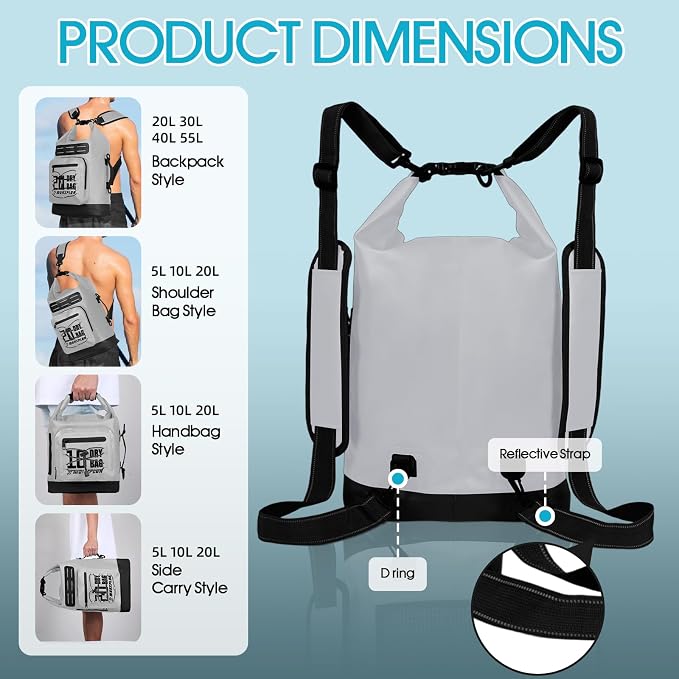 MORXPLOR Dry Bag Waterproof,5L/10L/20L/30L/40L/55L Roll Top Dry Bag Backpack with WaterProof Phone Case for Swim,Kayak - Image 4