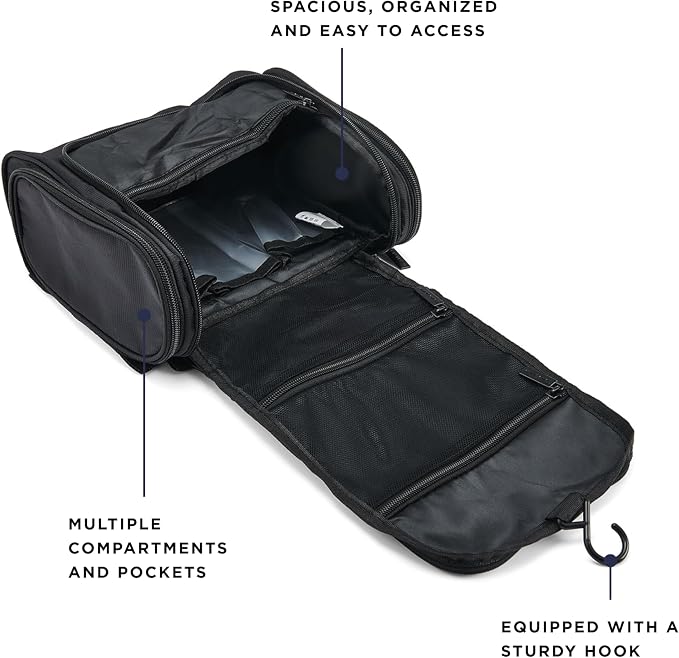 TravelWise Hanging Toiletry Bag, Travel Toiletry Organizer, Black - Image 3