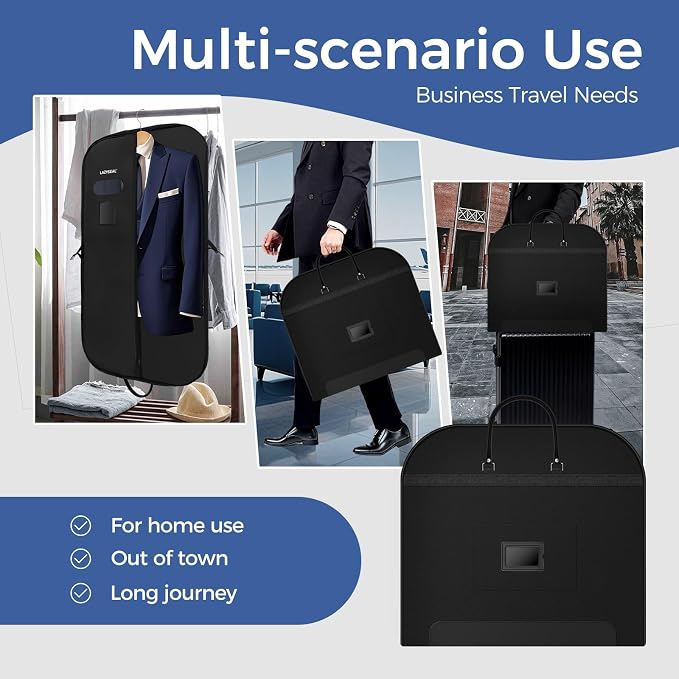 2 Pack 43" Garment Bag for Closet Storage and Travel, Tear-Resistant Waterproof Dustproof, Suit Bag for Hanging Clothes with Zippers and Pocket, Durable 600D Oxford Fabric for Suits, Dresses - Image 8