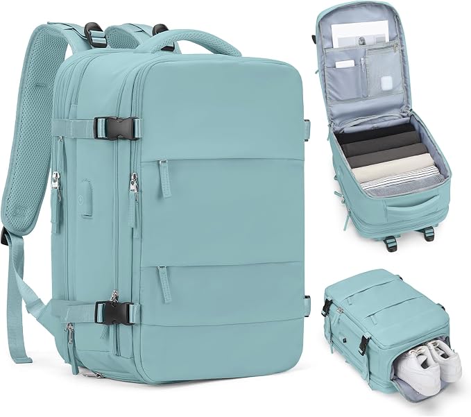 coofay Expandable Backpack For Traveling On Airplane Travel Backpack For Women Men Airline Approved Carry On Bags For Airplanes Gym Bag With Shoe Compartment Waterproof Hiking Backpack Essentials by coofay