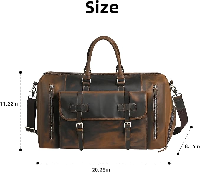 Canvas + Leather Travel Luggage Tote Duffle Gym Suitcase Weekender Overnight Bag For Men Male FB8151 (8151-Dark Brown2) - Image 7