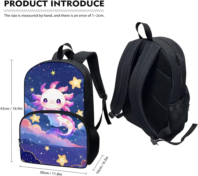 Axolotl Backpack with Lunch Box Pencil Case 3 in 1, Kids School Bag Girls Book Bags Lightweight Backpacks for Travel Sports Gym - Image 5