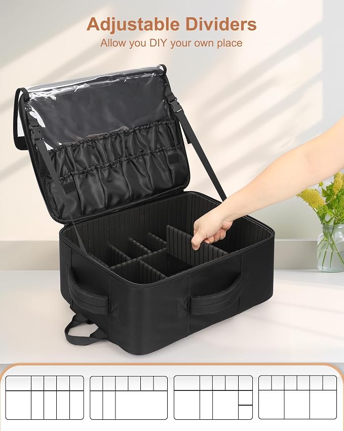 Relavel Makeup Backpack Extra Large Travel Train Case Professional Makeup Artist Kit Set Bag with 4 Clear Bags, Brush Storage Organizer Box with Dividers for Cosmetic Hair Tools Barber Supplies, Black - Image 2
