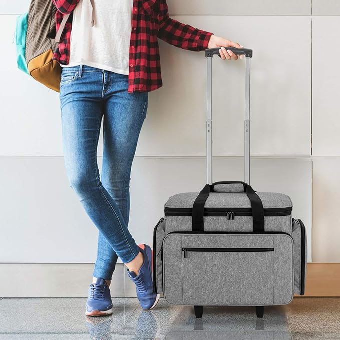 LUXJA Sewing Machine Case with Detachable Dolly, Gray | Rolling Tote with Removable Bottom Pad for Most Standard Sewing Machines, Patented Design - Image 7