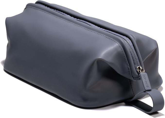 LINE+ARC Easy-to-Clean Silicone Dopp Kit (As Seen in Glamour and GQ) Extra-Wide Opening Anti-Stain (Smoke, 3.5L) Toiletry Bag Travel Set Makeup Organizer Cosmetics Case Fabric Simple Hang Loop by LINEARC