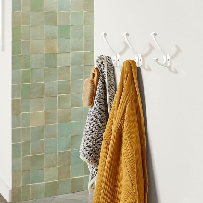10 Pack White Hooks Decorative Heavy Duty Solid Large Coat Hooks for Towel Hanging Coats Robe Wall Mounted Towel Bags Door Back Bathroom wall Hook. - Image 3