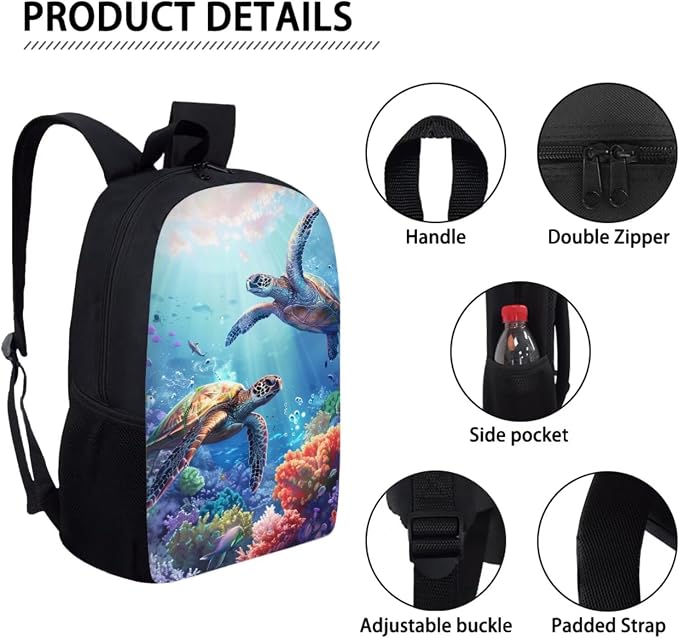 Forchrinse Sea Turtle Backpack for Boys 8-12 Elementary Middle School Bag with Lunch Box 3 in 1 Bookbag Set Kids Back Pack Travel Knapsack Daypack - Image 6