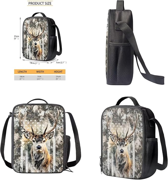GIFTPUZZ Deer American Flag Backpack 17 Inch Set Boys | Camo 4-in-1 Lunch Box Set, Water Bottle Holder, 3rd Grade Elementary School, Ages 8-10 - Image 6