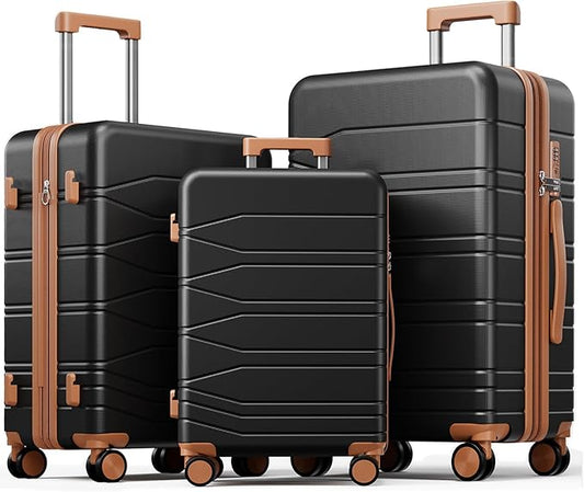 3 Piece Luggage Set, 20/24/28 Inch Expandable Luggage Sets with Spinner Wheels, ABS+PC Hardshell Suitcases, Suitcase Set with Double-Layer Explosion Zipper, TSA Lock by Voyzap
