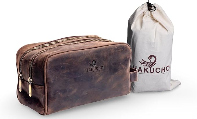 Full Grain Leather Toiletry Bag for Men & Women Travel Pouch, Travel Shaving Kit Organizer with YKK Zipper, Spacious Bathroom Grooming & Cosmetic Storage Case - Waterproof Lining (Dark Brown) - Image 7