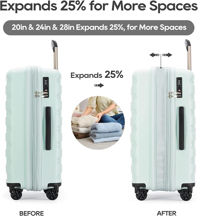 GinzaTravel PP material 3-piece expandable luggage sets with Spinner Wheels， Suitcase with TSA Lock，Large Luggage for Family Travel carry on 20/24/28，Azure water color - Image 2