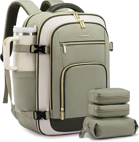 LOVEVOOK Travel Backpack For Women Flight Approved, 50L Large Carry On Backpack, Personal Item Travel Bag for Airplanes, Business 18 Inch Laptop Backpack, Weekender Overnight Daypack, With 3 Cubes by LOVEVOOK