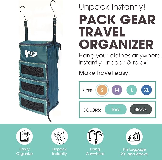 Pack Gear Hanging Carry-On Organizer - Our Standard Hanging Luggage Organizer Fits Any Carry On - Our Packing Cubes For Travel Use Mesh Windows to Make Finding Clothes Easy (Green, S) - Image 3