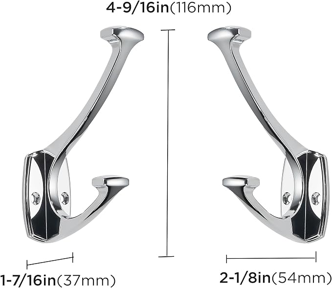10 Pack Polished Chrome Hooks Decorative Heavy Duty Solid Large Coat Hooks for Towel Hanging Coats Robe Wall Mounted Towel Bags Door Back Bathroom Wall Hook. - Image 2