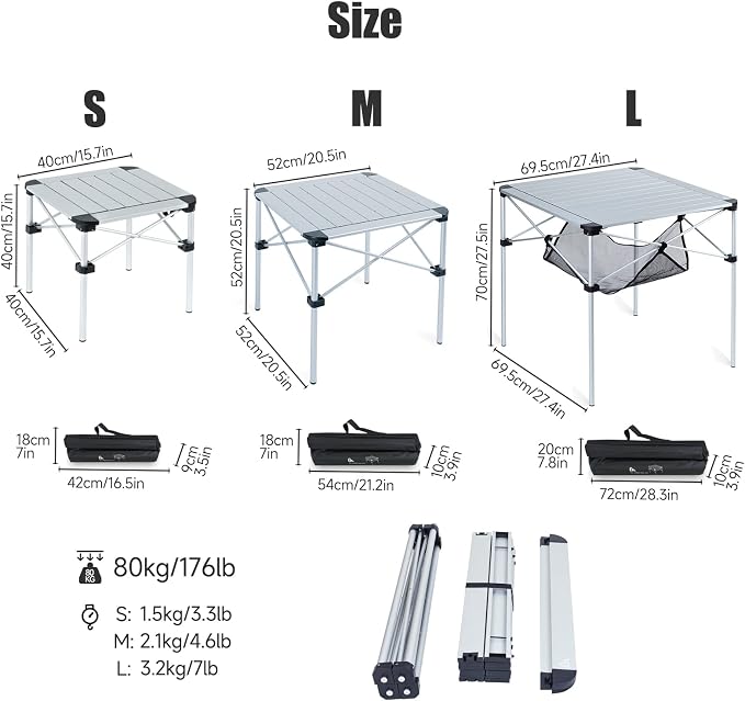 iClimb Lightweight Stable Alu. Folding Square Table Roll Up Top with Carry Bag for Camping Picnic Backyards BBQ Camp Kitchen (Nature, L) - Image 3