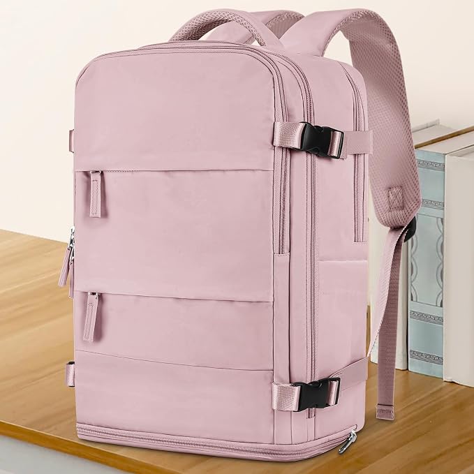 coowoz Large Travel Backpack For Women Men,Carry On Backpack Flight Approved,Hiking Backpack Waterproof Outdoor Rucksack Casual Daypack Fit 15.6 Inch Laptop Shoes Compartment (Pink Purple-L) - Image 2