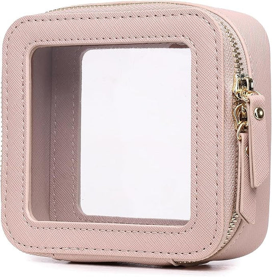 Pinkmik Small Makeup Bag Mini Clear Cosmetic Case, Pink, MINI-1 | Zipper Closure, Toiletry Bag, Purse Organizer, Car Essentials by Pinkmik