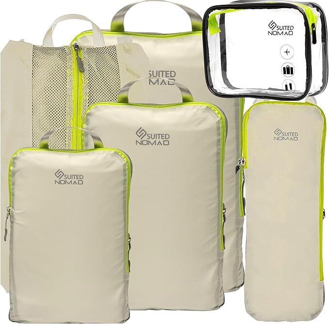 SUITEDNOMAD Ultralight Compression Packing Cubes Set, Suitcase and Backpack Travel Organizer Bags by SUITEDNOMAD