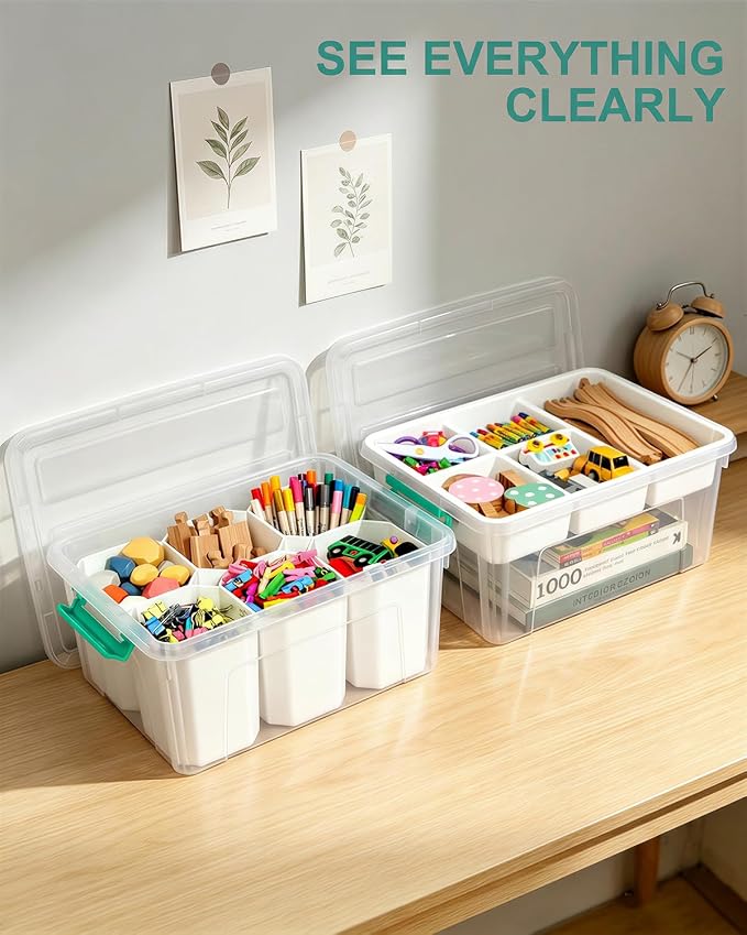 EOENVIVS Clear Stackable Storage Organizer Box with Dividers, Multi-Functional Container for Building Blocks, Toys, Crafts and Tools - Image 3