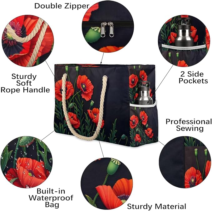 Large Beach Bag with Zipper Beach Bags for Women Water Resistant Swim Pool Bag - Image 5