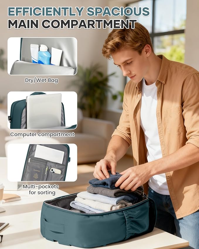 WONHOX Large Travel Backpack for Women Men, 40L Carry On Backpack, Laptop Waterproof Backpacks, Backpacks for Women, Person Item Flight Approved,Mochila De Viaje - Image 6