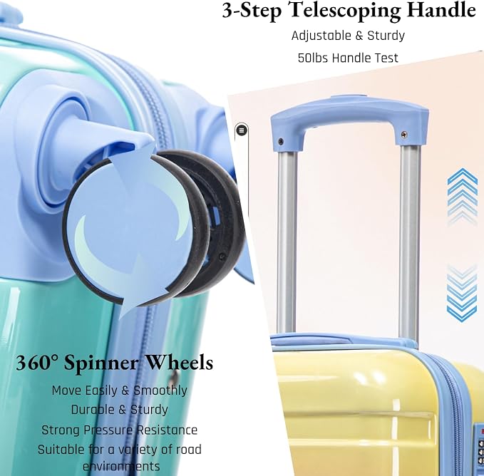 Gradient Yellow-Lake Blue Luggage Set 14" & 20" - 2 Piece PC Spinner Wheel Suitcases with Combination Lock, Lightweight Carry On for Business & Vacation - Image 3